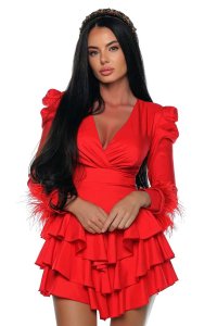 Rochie Prive Boutique cu Pene Detasabile si Volane - 1