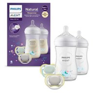 Set nou-nascut Philips Avent Natural Response SCD837/11, tetina care functioneaza ca sanul mamei, tetina fara scurgeri, 2 biberoane decorative de 260 ml, 2 suzete ultra-soft 0-6 luni - 1