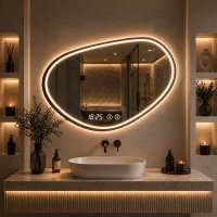 Oglinda LED 90x70 cm cu iluminare ambientala, control touch si ceas digital - 1