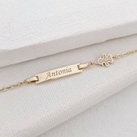 Bratara bebe - Personalizata cu nume - Placuta cu fetita si lant gros - Aur Galben 14K si Pink Mother of Pearl - 1