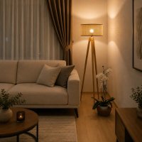 Lampadar corp lemn  textil,nuc- bej, Homs, 153 cm,40006 - 1