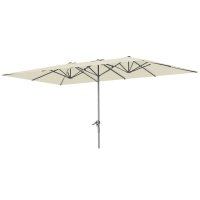 Umbrela Dublă Outsunny, 451 x 264 cm, cu Manivelă, 12 Bale Metalice, Stâlp din Aluminiu, Crem | Aosom Romania - 1