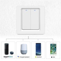 Intrerupator Smart Techstar®, Wireless 2.4GHz, Button cu Revenire, Design Classic, Iluminare LED, 2 Faze, cu NUL, Alb - 1
