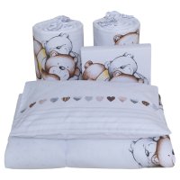 Lenjerie din bumbac cu 7 piese pentru saltea 120x60 cm Beberoyal Teddy BearHearts Alb - 1