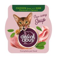 DELICKCIOUS Supă cu Pui și Șuncă pentru Pisici, 80g - 1