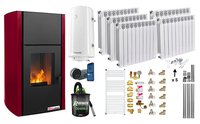 Fornello Fiama Confort 25 kW - Pachet Complet pentru Incalzire cu Peleti, Culoare Bordeaux - 1