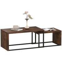 Set Mese de Cafea HOMCOM 2 Piese, MDF si Metal, Negru si Maro, Dimensiuni 90 x 48 x 42 cm / 59 x 42 x 36 cm - 1
