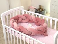 Aparatoare laterala pat Bumper din bumbac Velvet Roz cu inchidere Velcro 180x21 cm - 2