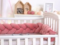 Aparatoare laterala pat Bumper din bumbac Velvet Roz cu inchidere Velcro 180x21 cm - 3