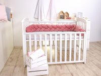 Aparatoare laterala pat Bumper din bumbac Velvet Roz cu inchidere Velcro 180x21 cm - 4