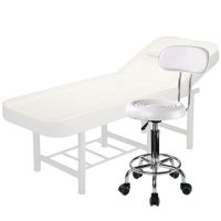 Set salon - Scaun hidraulic cu spatar si taburet rotativ alb - 1
