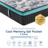 Saltea Ideal Sleep COOL MEMORY GEL POCKET 5 Zone, Arcuri individuale, spumă poliuretanica elastică, spumă cu memorie cu gel de răcire, husă CoolActive, superortopedică, Grosime 30 cm - 4