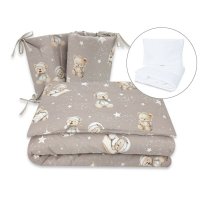 Set lenjerie patut 5 piese MimiNu, 120x60 cm, cu pilota si perna, bumbac Oeko-Tex, Bedtime story beige - 1
