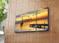 Ceas de perete decorativ Wallxpert, set 3 piese din pânză de piele de căprioară, multicolor, dimensiuni 84x45 cm - 1