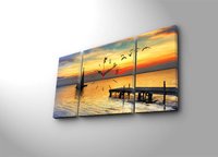 Ceas de perete decorativ Wallxpert, set 3 piese din pânză de piele de căprioară, multicolor, dimensiuni 84x45 cm - 3
