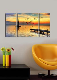 Ceas de perete decorativ Wallxpert, set 3 piese din pânză de piele de căprioară, multicolor, dimensiuni 84x45 cm - 2