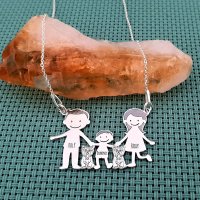 Lantisor Personalizat Familie - 5 Membri cu 2 Yorkshire Terrieri - Argint 925 - 1