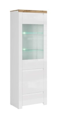 Vitrina VIGO, 2 usi, 1 sertar, geam, alb + stejar wotan, 68x41,5x202 cm - 1