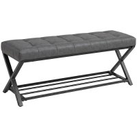 Banca pentru Incaltaminte HOMCOM, cu Pernita din Piele Artificiala, Dimensiuni 112 x 37 x 47 cm, Gri Inchis | Aosom Romania - 1
