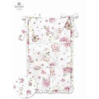 Organizator Patut MimiNu, Bumbac Oeko Tex Standard 100, 6 Compartimente, Panglici Decorative, 70x40 cm, Design Pink Ballerina - 1
