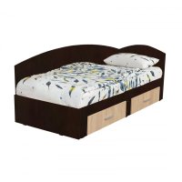 Pat Colt Alma 90x200 cm, cu 2 sertare laterale pe role, colt interschimbabil, sonoma inchis + sonoma deschis - 1