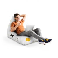 Fotoliu Puf Bean Bag tip Lounge Memphis alb cu galben - 1