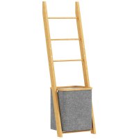 Suport de prosoape HOMCOM din bambus cu cos de rufe, 43 x 35 x 133 cm, gri - 1