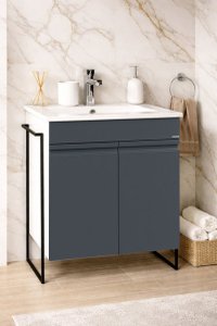 Set Baza pentru Baie MDF cu Lavoar seria 086, Cadru Metalic, 60 cm, Antracit - 1