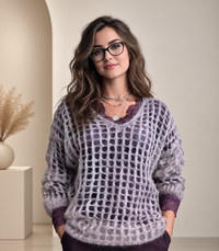 Pulover din mohair cu plasa, model delicat, accesoriu elegant bej inchis - 1