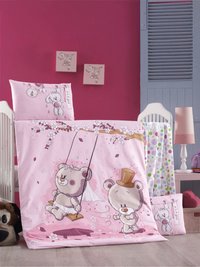 Set lenjerie 6 piese Bumbac Ranforce Pink Dream 120x60 cm - 1