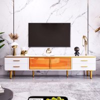 Comoda TV alba cu 4 picioare si 4 sertare, design marmorat | Aosom Romania - 1