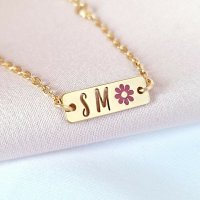 Bratara placuta simbol floare - initiale personalizate - Argint 925 placat cu Aur Galben 18K - Cu lantisor fata/baiat - 1