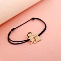 Bratara Personalizata Familie - 2 Membri cu Labrador - Aur Galben 14K - Snur Reglabil din Matase Vegetala - 1