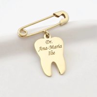 Chic Bijoux brosa ac de siguranta cu pandantiv dinte, Argint 925 placat cu Aur Galben 18K - 1