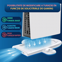 Statie cu ventilator pentru PS5 SLIM, cu 3 moduri de viteza (max 5500RPM ), incarcare  2 controllere, lumina RGB, alb - 3