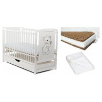 Set Patut Bebe Babyneeds Timmi cu Sertar si Saltea Cocos Confort II, 120x60 cm, Alb - 1