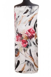Esarfa din matase cu imprimeu floral fucsia pe fundal alb-argintiu - 1