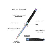 Briceag tip Stiletto, multicolor, deschidere manuala, lungime 33 cm, lama metalica - 1