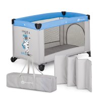 Patut pliant, Petite&Mars, Koot, 120 x 60 cm, Cu roti, Functie de tarc, Pliere compacta, Include geanta de transport, Intrare laterala cu fermoar, Pereti din plasa, Pana la 15 kg, 0-30 luni, Gri - 1