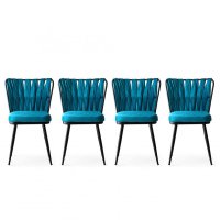 Set 4 Scaune Kusaklı Negru-Blue - 1