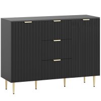 HOMCOM Servanta Eleganta cu 3 Sertare si 2 Dulapuri, Negru | Aosom Romania - 1