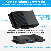Adaptor FIDECO USB 3.0 la SATA/IDE pentru Hard Disk-uri 2.5/3.5 HDD si SSD, Compatibil cu Windows, Mac, Linux & Chrome - 3