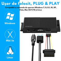 Adaptor FIDECO USB 3.0 la SATA/IDE pentru Hard Disk-uri 2.5/3.5 HDD si SSD, Compatibil cu Windows, Mac, Linux & Chrome - 4