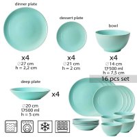 Set de Farfurii Peppermint 16 Piese pentru 4 Persoane - Verde Menta Lucios, Cesiro - 3