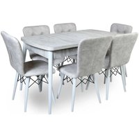 Set masa extensibila cu 6 scaune tapitate Homs cristal  bej-picior-alb-170 x 80 cm - 1