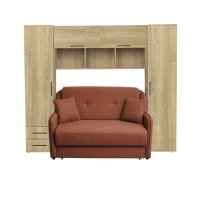 Set dormitor tineret YASMIN M1, 3 corpuri, stejar Belfast, 238x50x200 cm + Canapea GALA extensibila, 2 locuri, caramiziu, 143x98x98 cm - 1