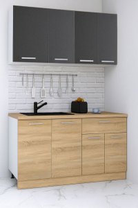 Set bucatarie GERMANIA 140 cm, 4 corpuri, 1 sertar, blat gros Sonoma + Antracit - 1