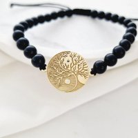 Bratara Arborele Vietii cu Yin&Yang – Argint 925 Placat cu Aur 18K, Onix Negru si Diamante Naturale - 1