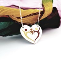 Pandantiv inima personalizat pentru familie - Argint 925 cu email colorat - 3 membri - 1