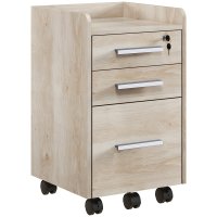 HOMCOM Comoda de birou cu 3 sertare, roti, incuietoare si 2 chei, bare reglabile pentru dosare, finisaj stejar, 39,2 x 40 x 65,4 cm - 1